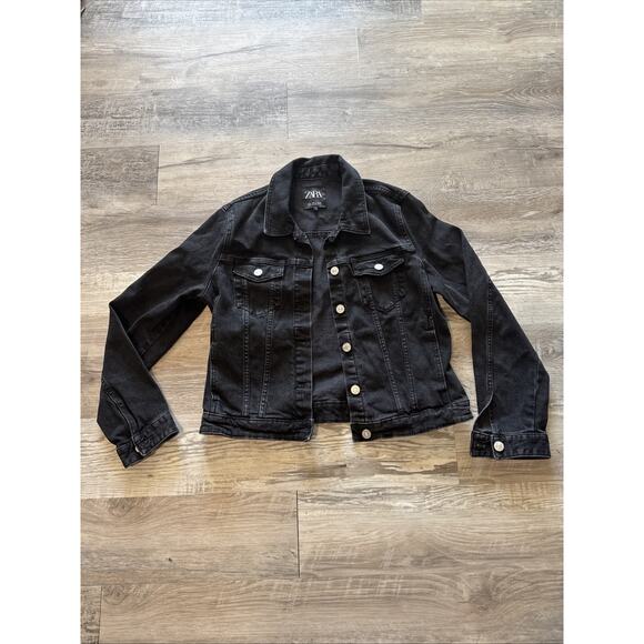 Zara Jackets & Blazers - Zara Dark Black Denim Womens Size Large Classic Trucker Jean Jacket Coat